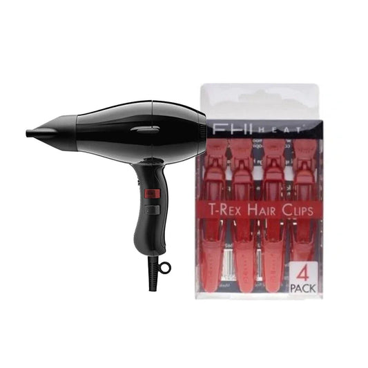 Salon-Style Power Duo: Elchim 3900 Black Hair Dryer & FHI T-Rex Clips Set - SkincareEssentials